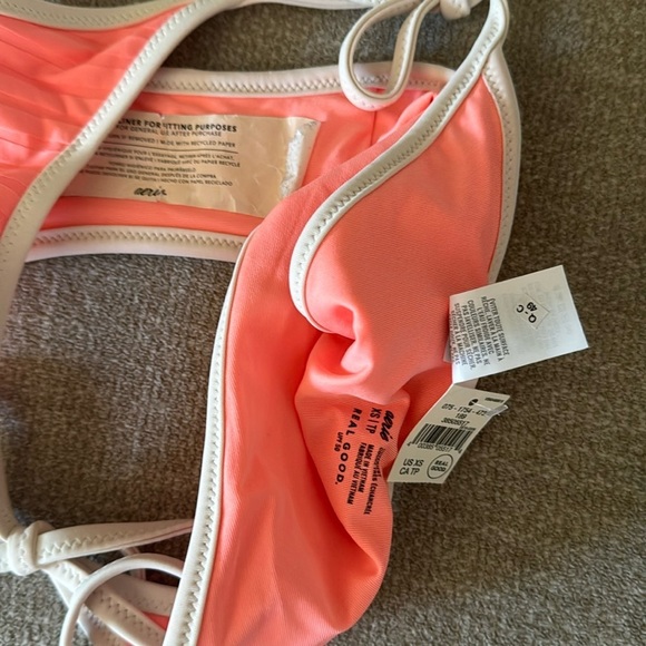 Aerie Pink Cream Rib Cheekiest Strappy Tie Bikini Bottom XS - Picture 3 of 4